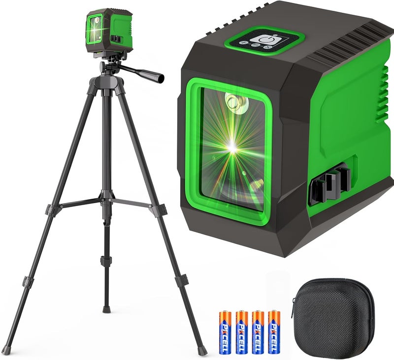 Lusweimi Laser Level with 50” Tripod, 360° Self Leveling Cross Line Laser Level, Green Beam Horizontal and Vertical Line leveler Tool for Hanging Pictures, Home Renovation with 4 AA Batteries & Carry Pouch - Image 1